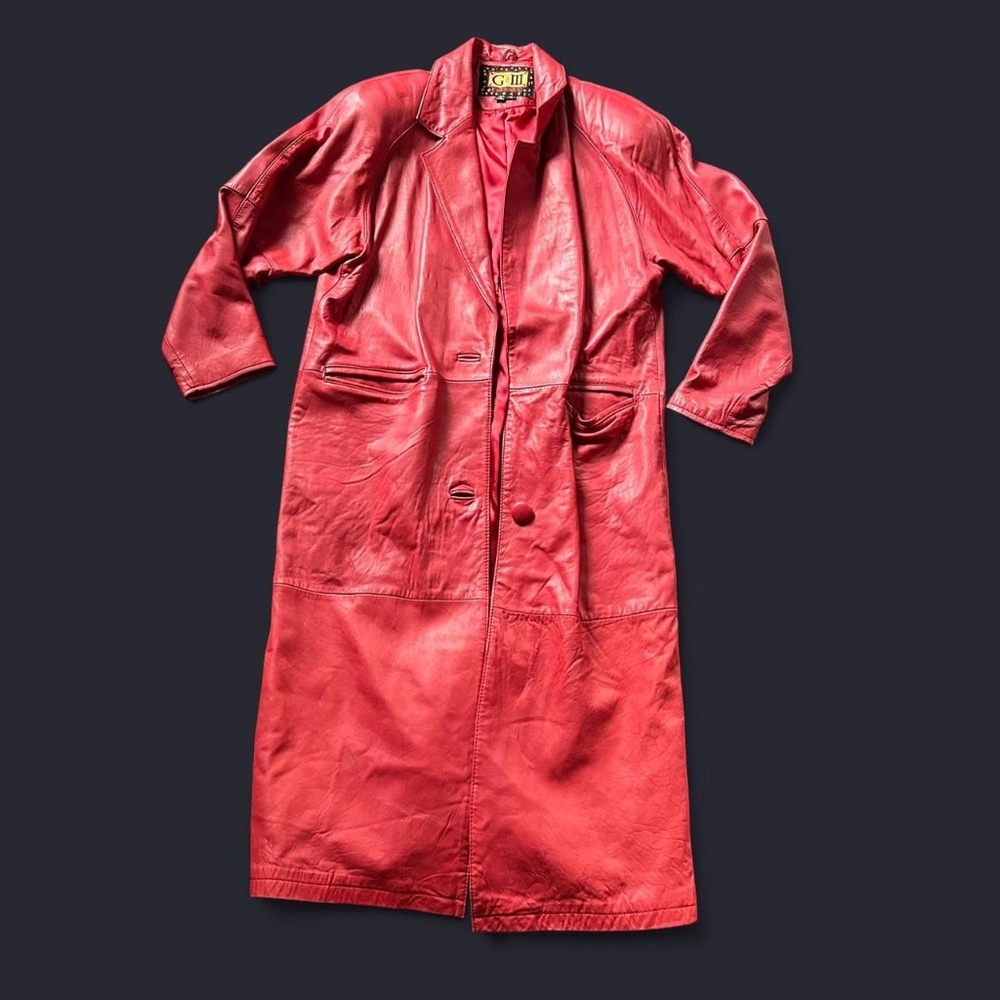Womens Leather Trench Coat Red Medium Lambskin Vintage 80s 90s G-III Rare